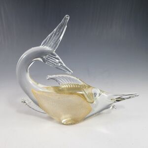 Murano Glass Swordfish Figurine Marlin Fish Paperweight Campanella w Label Italy